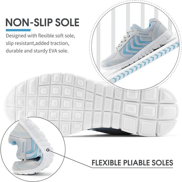 Womens Sneakers Fashion Walking Casual Gray Lightweight Tennis Shoes - Picture 3 of 4